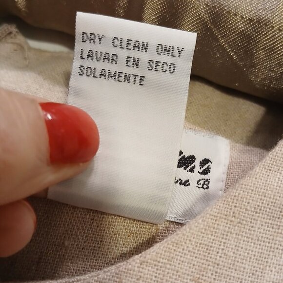 Vintage Linen Blend Sheath Dress Scoop Neck Midi Neutral Lt.Wheat Shade Sz 12 - Picture 5 of 6